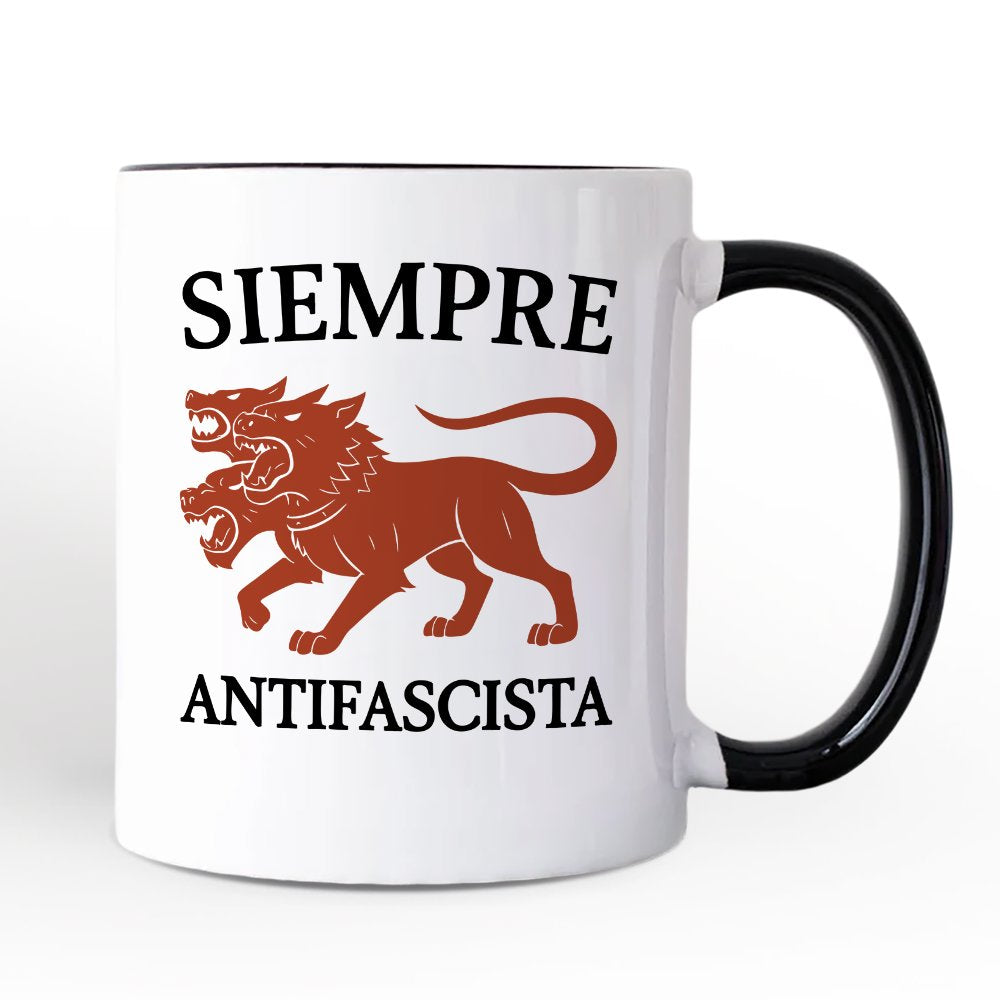 Siempre Antifascista Personalized Mug, Anti Fascism Protest Activist Gift with Custom Name OrnamentallyYou Black Handle Non-Custom 