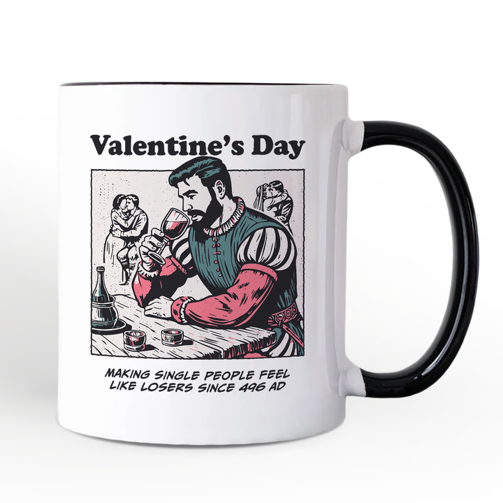 Single People Comic Loser Valentine Personalized Mug, Funny Anti-Valentine Gift with Custom Name
