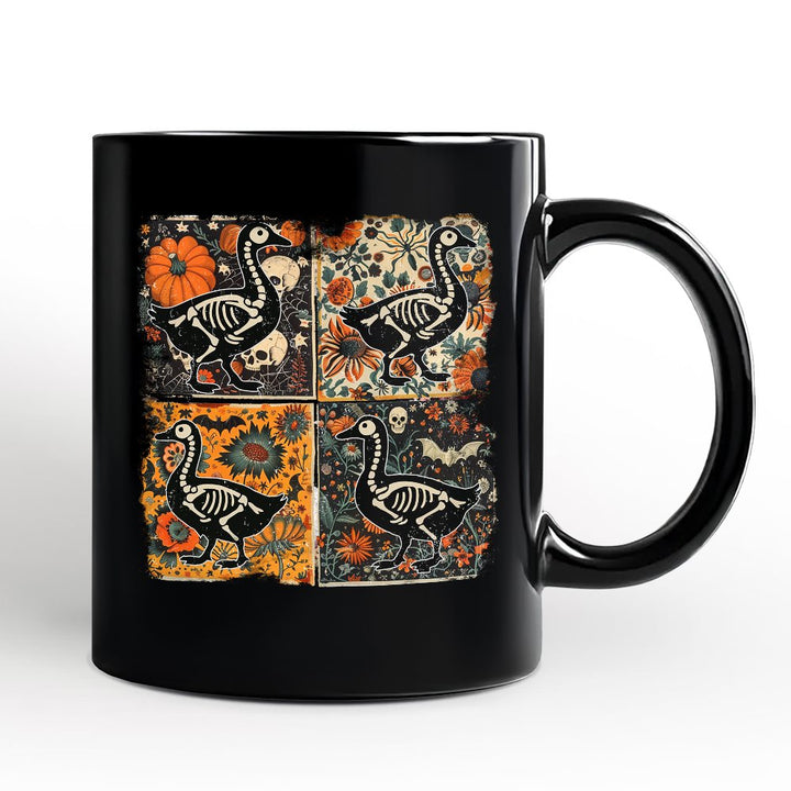 Skeleton Goose Patchwork Personalized Mug, Floral Halloween Gift with Custom Name Personalized Ceramic Mug OrnamentallyYou Black Non-Custom 