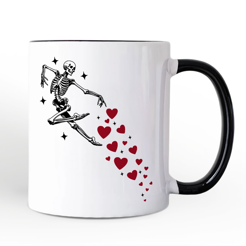 Skeleton Hearts Valentine Personalized Mug, Playful Funny Gift with Custom Name