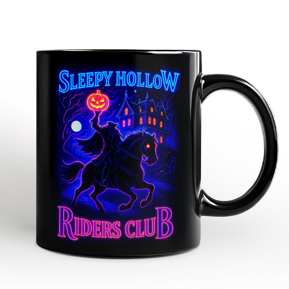 Sleepy Hollow Headless Horseman Personalized Mug, Neon Effect Halloween Gift with Custom Name Personalized Ceramic Mug OrnamentallyYou Black Non-Custom 
