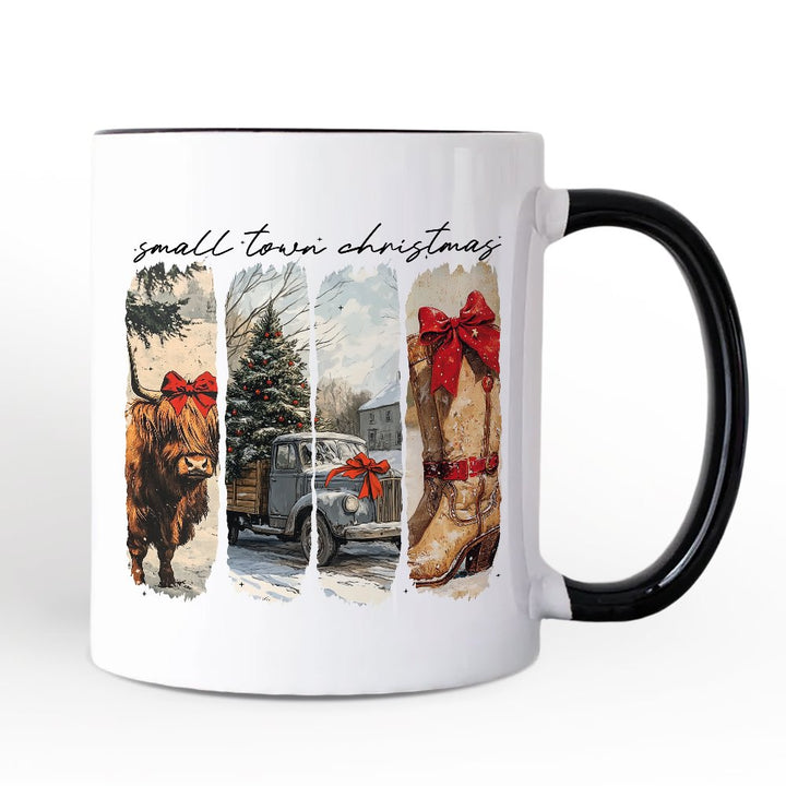 Small Town Christmas Personalized Mug, Highland Cow Rustic Western Cowgirl Holiday Gift with Custom Name Personalized Ceramic Mug OrnamentallyYou White - Black Non-Custom 