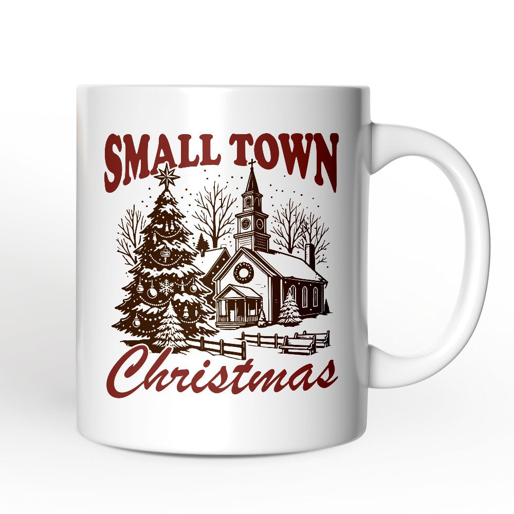 Small Town Christmas Vintage Personalized Mug, Rustic Winter Church Gift with Custom Name Personalized Ceramic Mug OrnamentallyYou White Non-Custom 