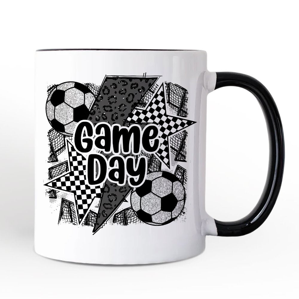 Soccer Game Day Personalized Mug, Coquette Sports Mom Fan Gift with Custom Name Personalized Ceramic Mug OrnamentallyYou Black Handle Non-Custom 
