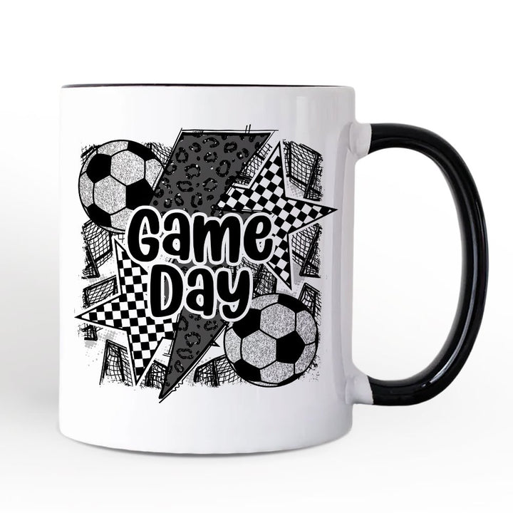 Soccer Game Day Personalized Mug, Coquette Sports Mom Fan Gift with Custom Name Personalized Ceramic Mug OrnamentallyYou Black Handle Non-Custom 