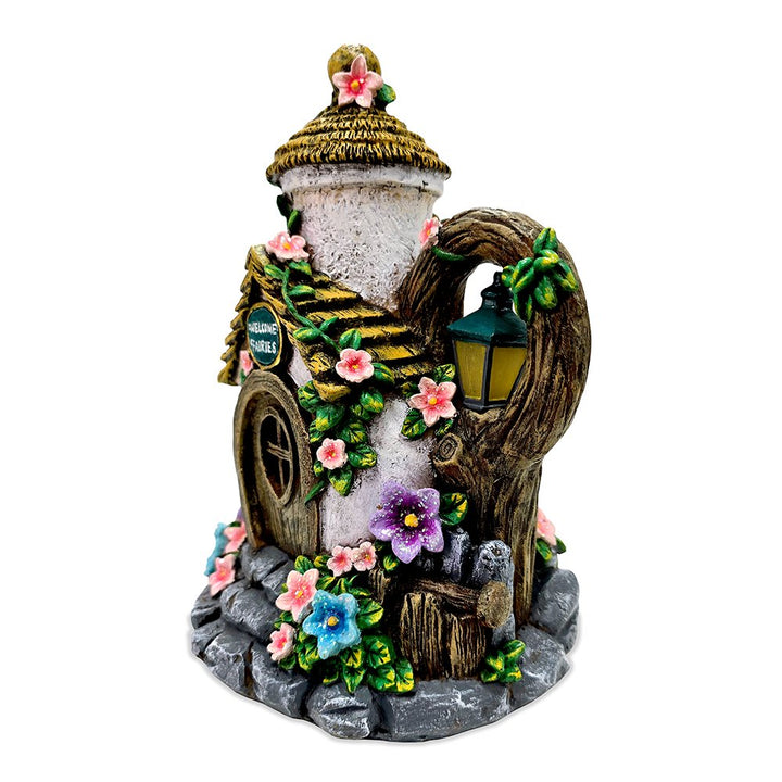Solar Fairy Tea Pot House Garden Statue, 8" Lighted Mushroom Cottage Figurine Outdoor Decor Resin Statues OrnamentallyYou 