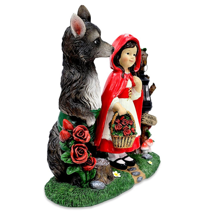 Solar Powered Little Red Riding Hood Garden Statue, 12" Lighted Fairy Tale Figurine Outdoor Decor Resin Statues OrnamentallyYou 