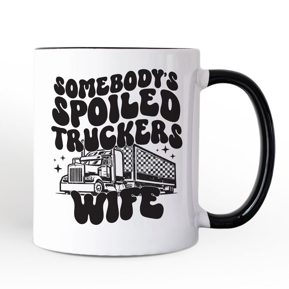 Somebody’s Spoiled Trucker Wife Personalized Mug, Vintage Truck Driver Gift with Custom Name Personalized Ceramic Mug OrnamentallyYou White - Black Non-Custom 