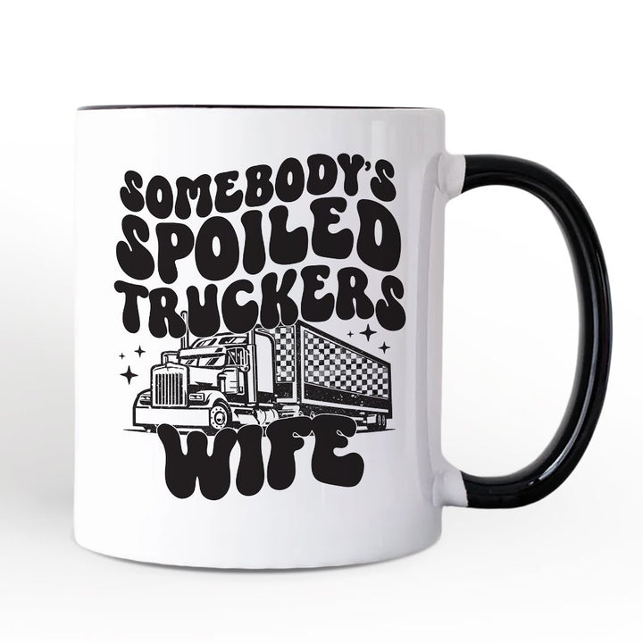Somebody’s Spoiled Trucker Wife Personalized Mug, Vintage Truck Driver Gift with Custom Name Personalized Ceramic Mug OrnamentallyYou White - Black Non-Custom 