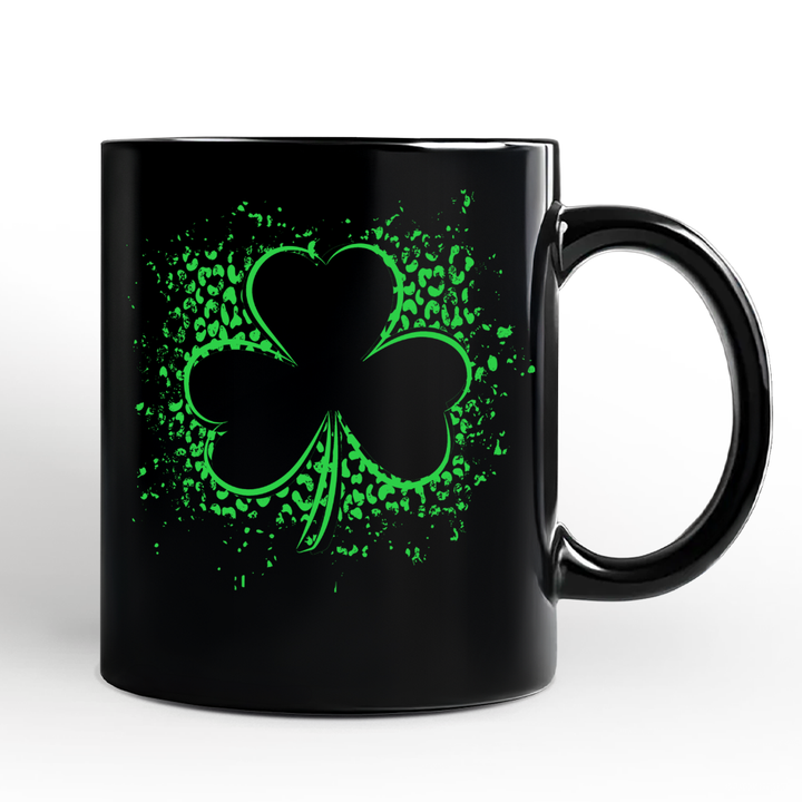 Splatter Shamrock Silhouette St Patrick’s Day Personalized Mug, Retro Lucky Clover Gift with Custom Name