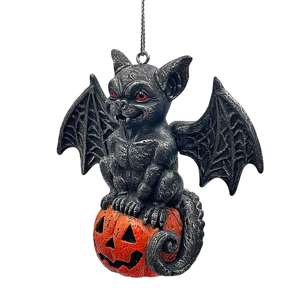 Spooky Gargoyle on a Pumpkin Ornament, Goth Halloween Themed Tree Decor Resin Ornaments OrnamentallyYou 