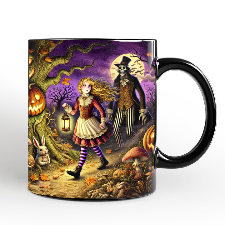 Spooky Parable Alice’s Adventure in Wonderland Personalized Mug, Halloween Ceramic Gift with Custom Name