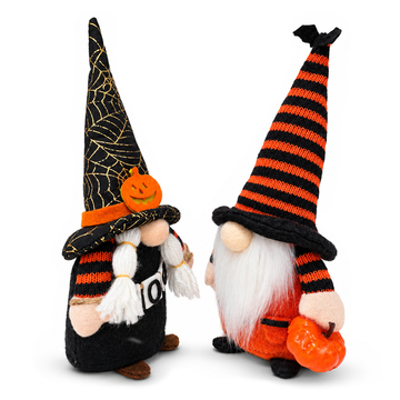 Spooky Pumpkin Plush Gnome Set of 2, Trick or Treat Halloween 10" Tabletop Decor