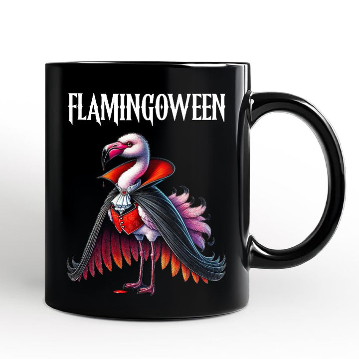 Spooky Vampire Flamingo Personalized Mug, Halloween Dracula Bird Gift with Custom Name Personalized Ceramic Mug OrnamentallyYou Black Non-Custom 