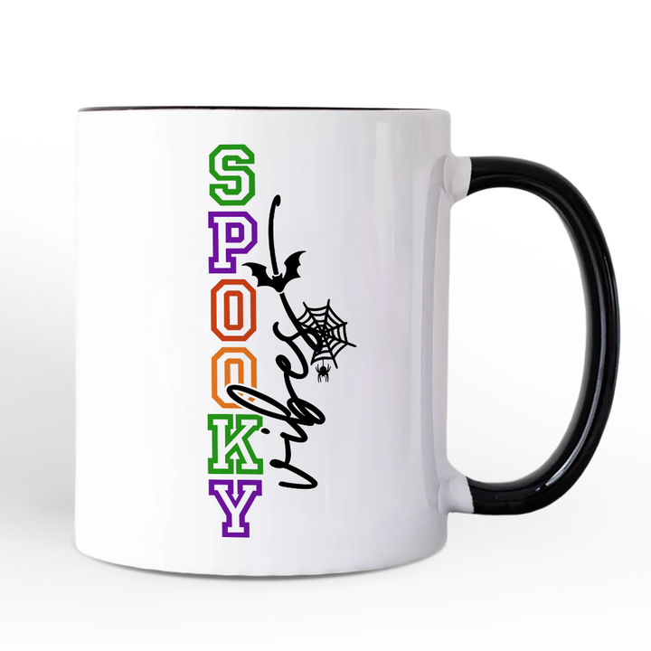Spooky Vibes Sports Lettering Personalized Mug, Colorful Halloween Gift with Custom Name