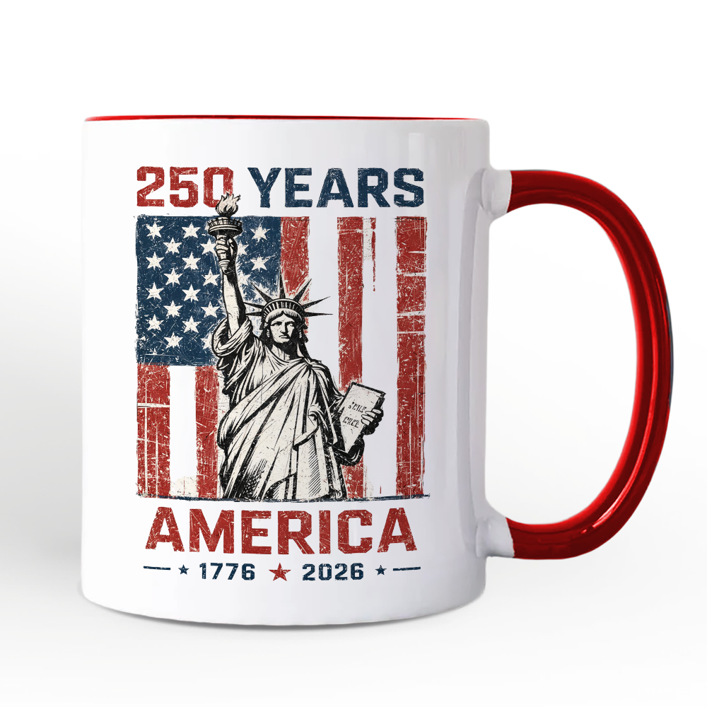 Statue of Liberty America Flag 250 Years Personalized Mug, 4th of July USA Patriotic 1776–2026 Gift with Custom Name