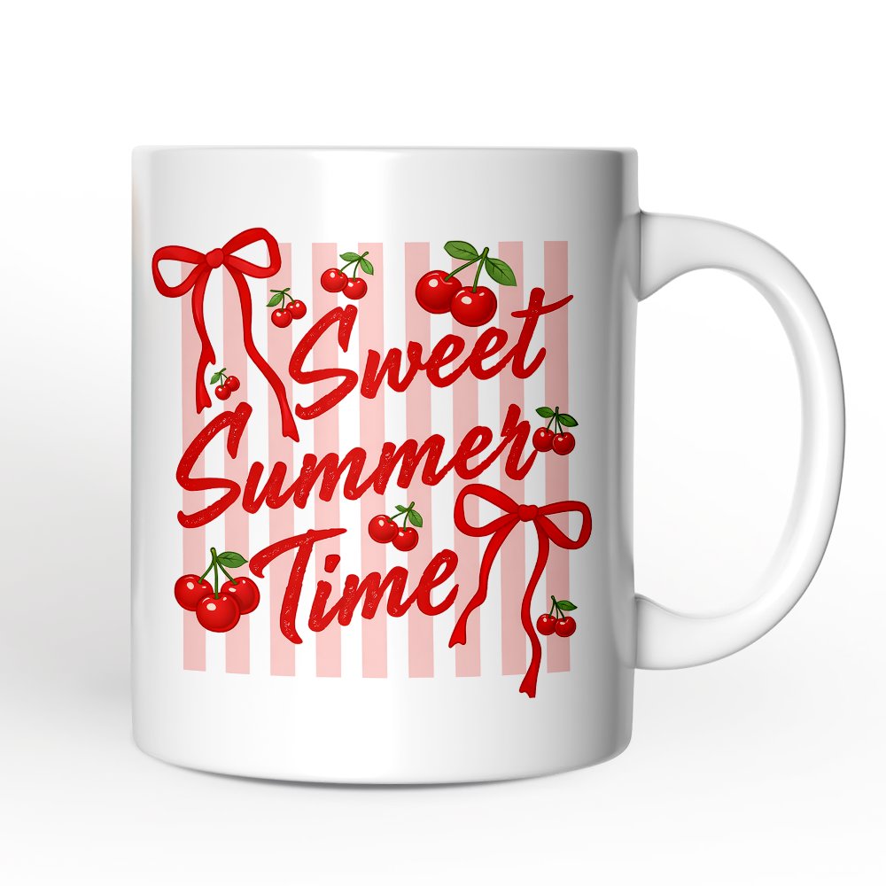 Striped Cherry Sweet Summer Time Mug, Coquette Vacation Gift Personalized Ceramic Mug OrnamentallyYou 