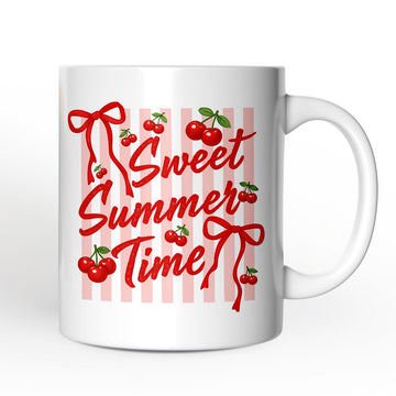 Striped Cherry Sweet Summer Time Mug, Coquette Vacation Gift Personalized Ceramic Mug OrnamentallyYou 