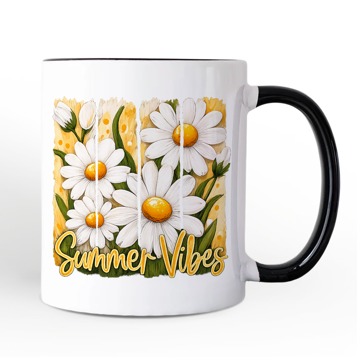 Summer Vibes Daisy Brushstroke Flowers Mug, Aesthetic Gift