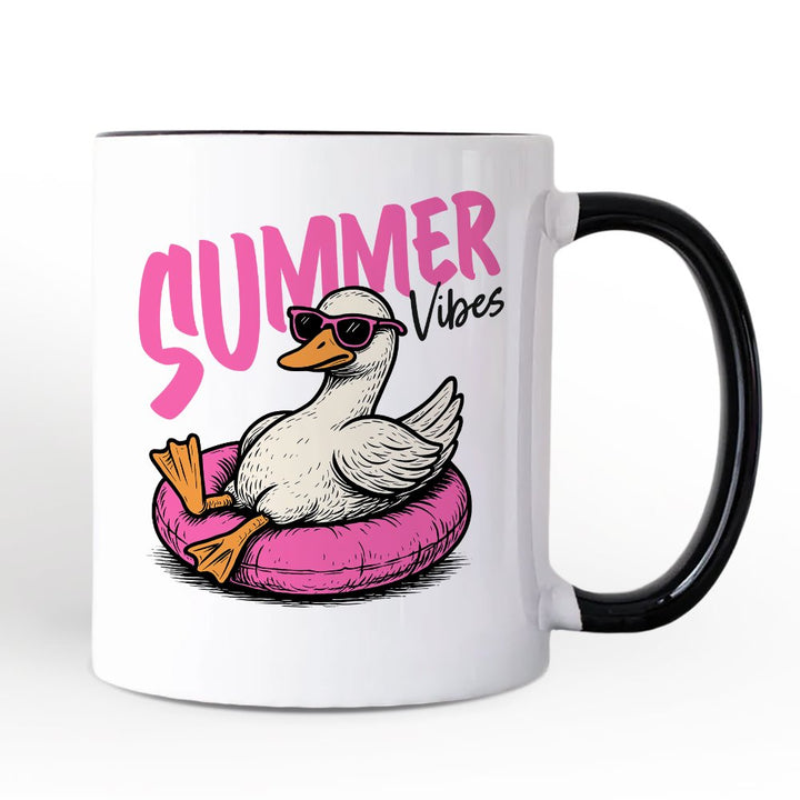 Summer Vibes Goose Personalized Mug, Funny Beach Vacation Gift with Custom Name Personalized Ceramic Mug OrnamentallyYou Black Handle Non-Custom 