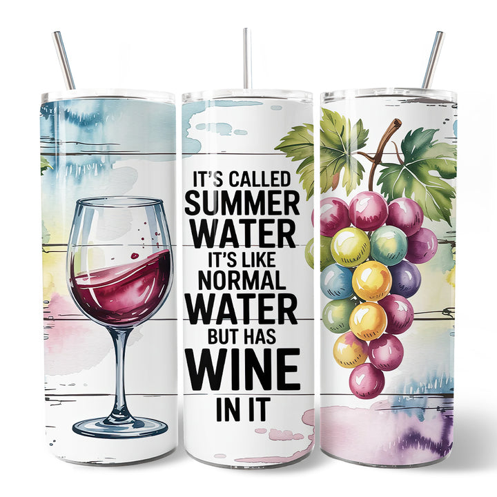Summer Water Is Wine 20oz Personalized Tumbler With Lid and Stainless Steel Straw, Funny Wine Quote Gift Cup
