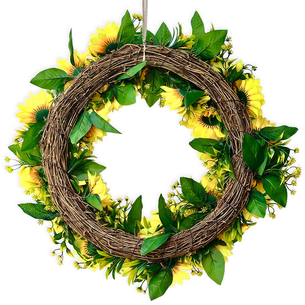Sunflower Wreath for Front Door or Home, 20 Inches Wreath OrnamentallyYou 