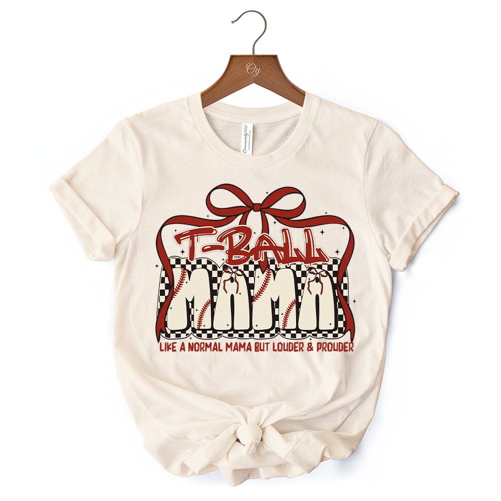 T-Ball Mama Coquette Red Bow T-Shirt, Retro White and Natural Tee for Proud Sports Moms T-Shirts OrnamentallyYou 