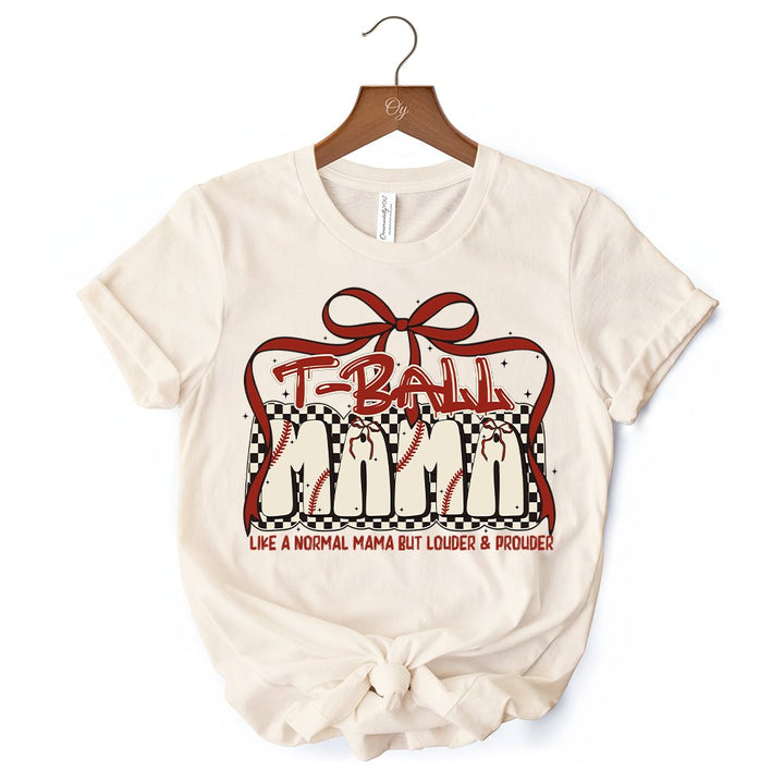 T-Ball Mama Coquette Red Bow T-Shirt, Retro White and Natural Tee for Proud Sports Moms T-Shirts OrnamentallyYou 