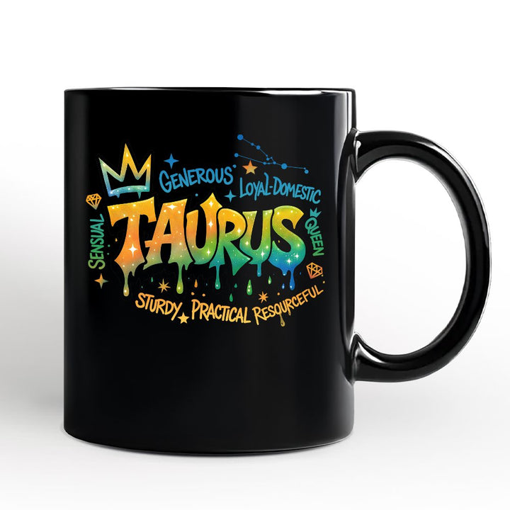Taurus Graffiti Zodiac Personalized Mug, Street Style Astrology Horoscope Gift with Custom Name Personalized Ceramic Mug OrnamentallyYou Black Non-Custom 