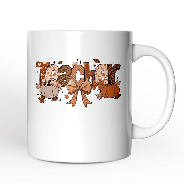 Teacher Coquette Autumn Personalized Mug, Cozy Fall Pumpkin Gift with Custom Name Personalized Ceramic Mug OrnamentallyYou 12oz Mug Non-Custom 