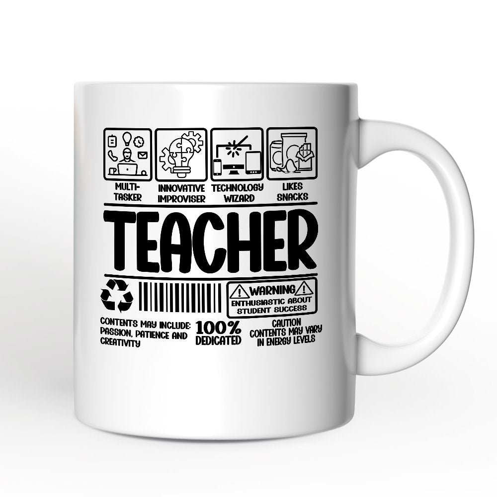 Teacher Label Personalized Mug, Funny Barcode for Dedicated Educators Gift with Custom Name Personalized Ceramic Mug OrnamentallyYou White Non-Custom 