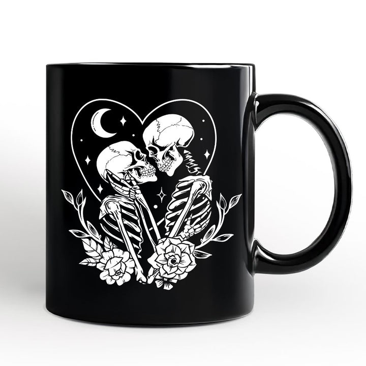 The Lovers Skeletons Personalized Mug, Spooky Gothic Couple Gift with Custom Name Personalized Ceramic Mug OrnamentallyYou Black Non-Custom 