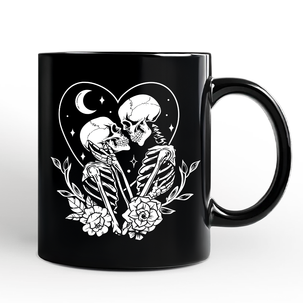 The Lovers Skeletons Personalized Mug, Spooky Gothic Couple Gift with Custom Name