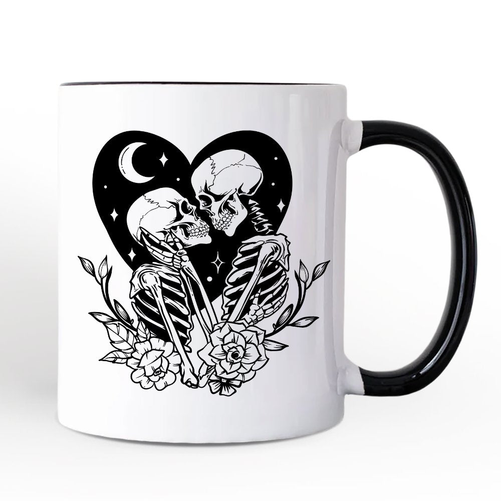 The Lovers Skeletons Personalized Mug, Spooky Gothic Romantic Valentine Gift with Custom Name Personalized Ceramic Mug OrnamentallyYou White - Black Non-Custom 
