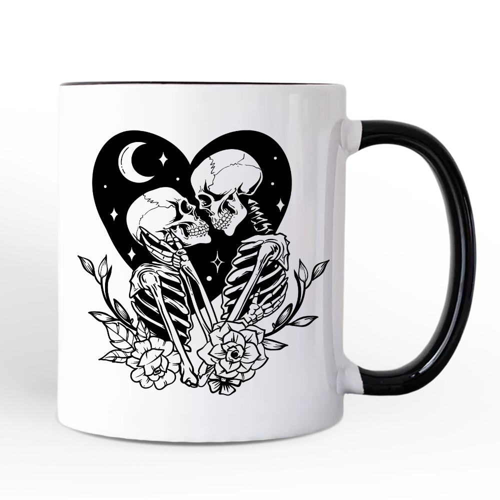 The Lovers Skeletons Personalized Mug, Spooky Gothic Romantic Valentine Gift with Custom Name