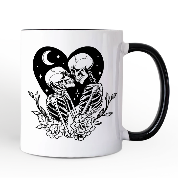 The Lovers Skeletons Personalized Mug, Spooky Gothic Romantic Valentine Gift with Custom Name