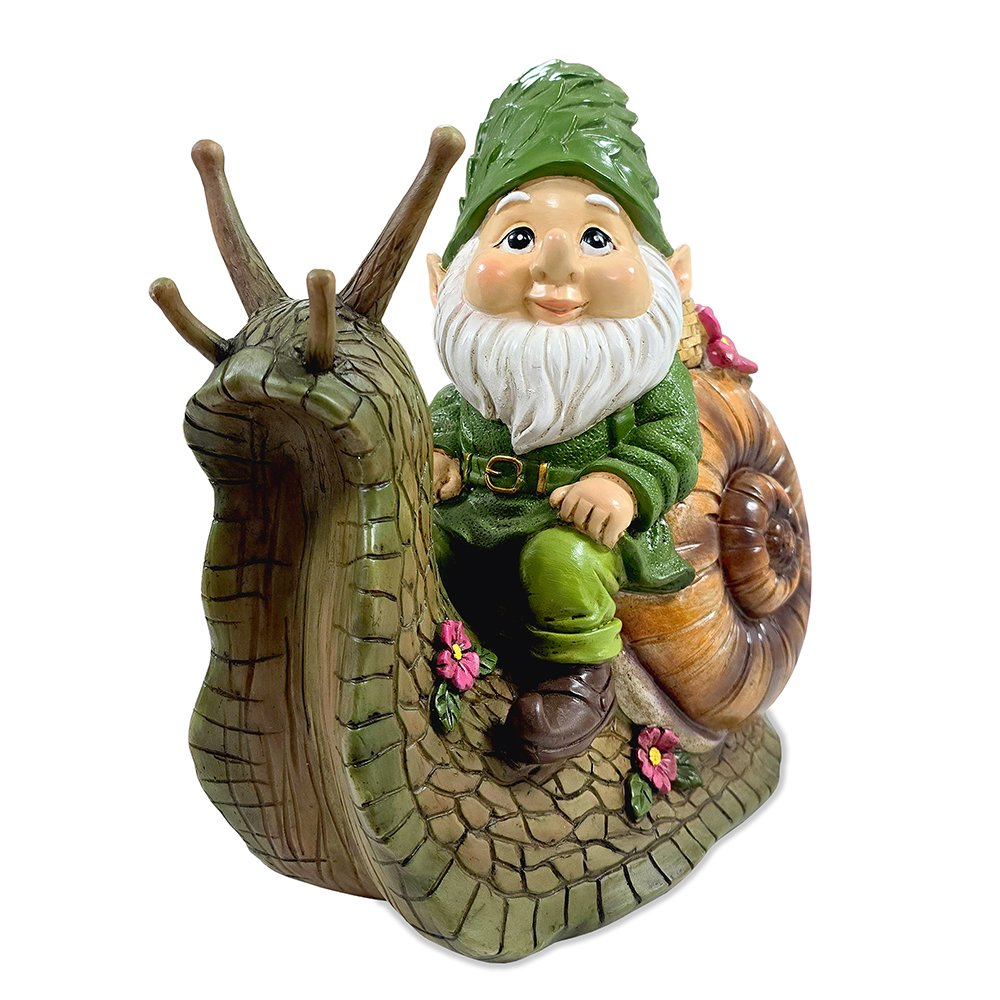 The Snailbound Gnome Cute Verdant Garden Statue, 10" Outdoor Yard or Forest Snail Decoration Resin Statues OrnamentallyYou 