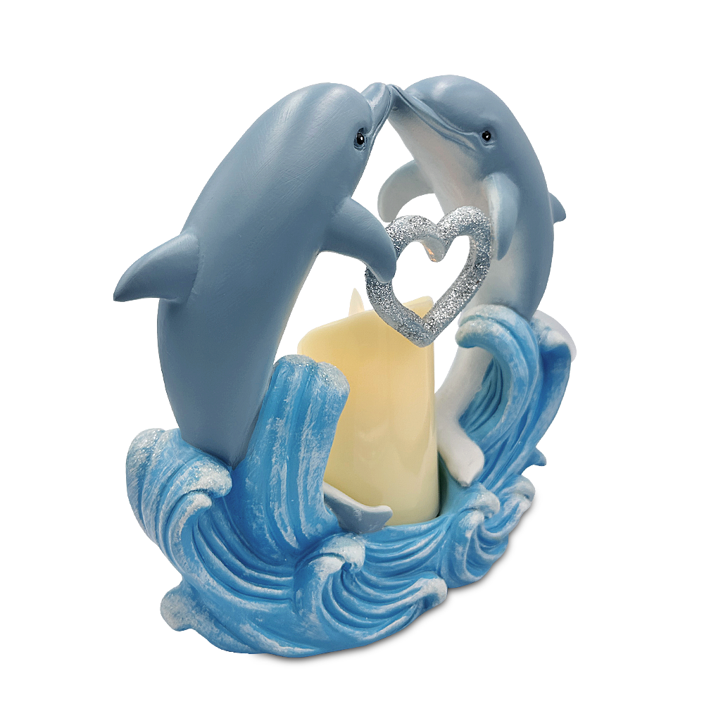 Tides of Affection Dolphin Figurine and Tealight Candle, 7" Romantic Tabletop Valentine or Anniversary Gift