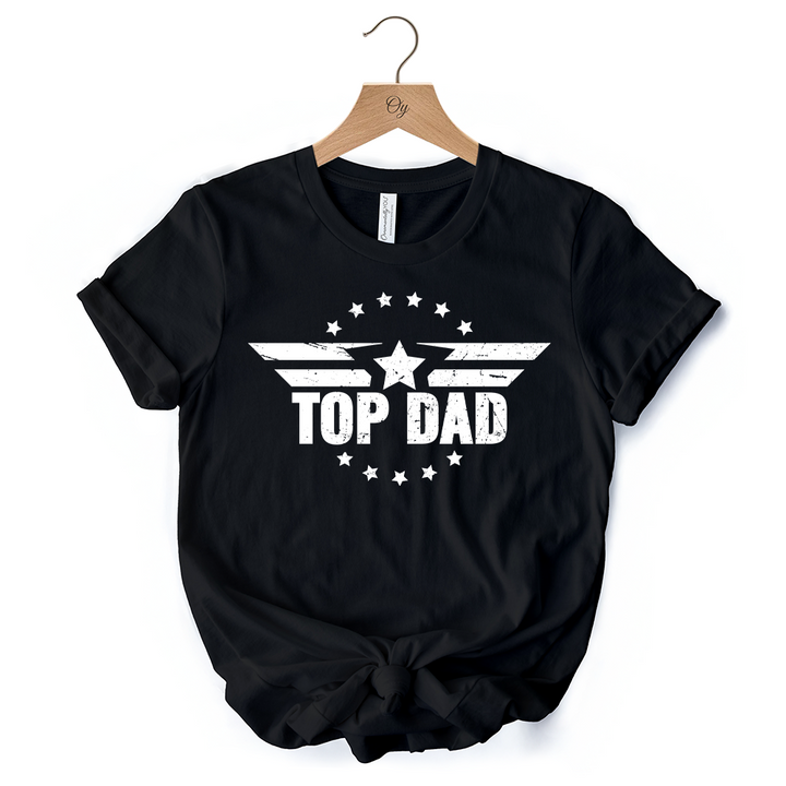 Top Dad Military Star T-Shirt, White and Black Patriotic Tee for Heroic and Proud Fathers
