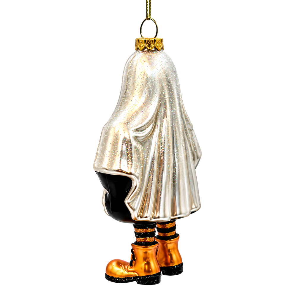 (PRE-ORDER) Trick or Treat Ghost Kid Glass Ornament, Sheet Costume Halloween Tree Decor