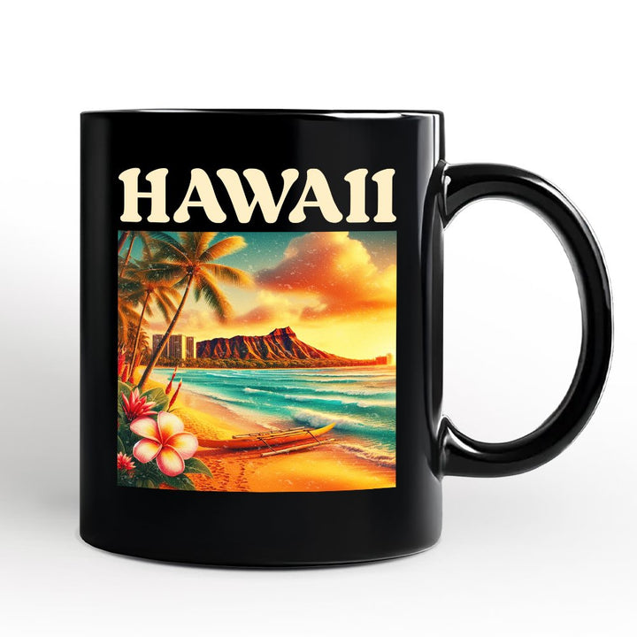 Tropical Hawaii Island State Personalized Mug, Vibrant Diamond Head Seaside Gift and Honolulu Souvenir with Custom Name Personalized Ceramic Mug OrnamentallyYou Black Non-Custom 