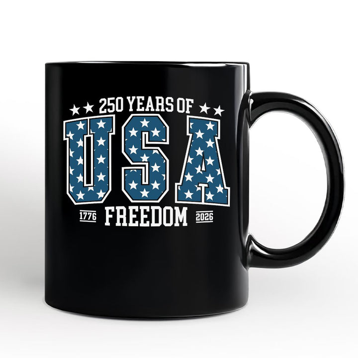 USA 250 Years Anniversary Personalized Mug, 4th of July Patriotic 1776–2026 Freedom Gift with Custom Name Personalized Ceramic Mug OrnamentallyYou Black Non-Custom 