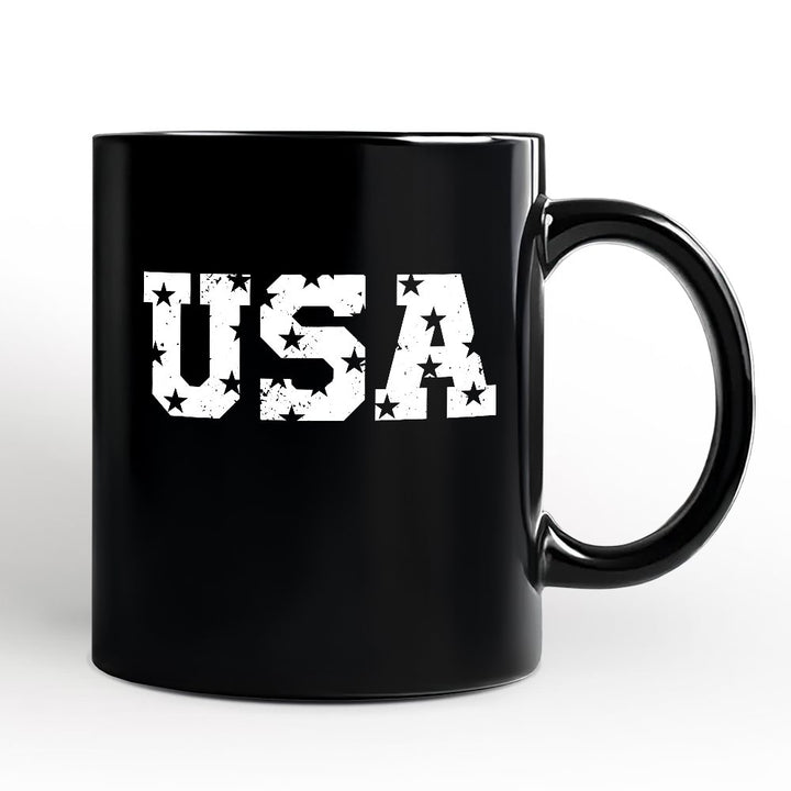 USA Block Letters Personalized Mug, Vintage Patriotic Gift with Custom Name Personalized Ceramic Mug OrnamentallyYou Black Non-Custom 
