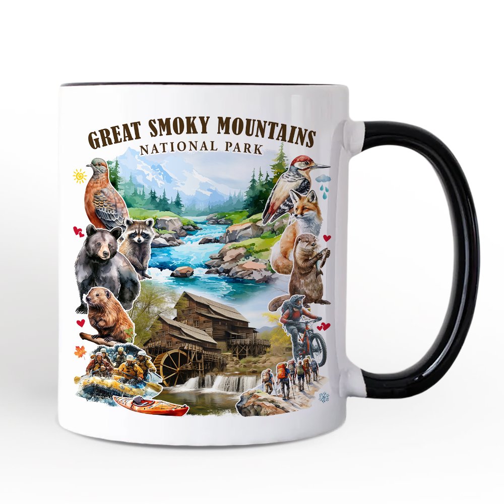 Unique Great Smoky Mountains Handcrafted Nature Personalized Mug, Tennessee and North Carolina National Park Gift with Custom Name Personalized Ceramic Mug OrnamentallyYou White - Black Non-Custom 