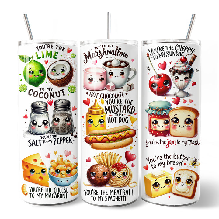 Valentine Food Pun Soulmates 20oz Personalized Tumbler With Lid and Stainless Steel Straw, Romantic Gift Cup