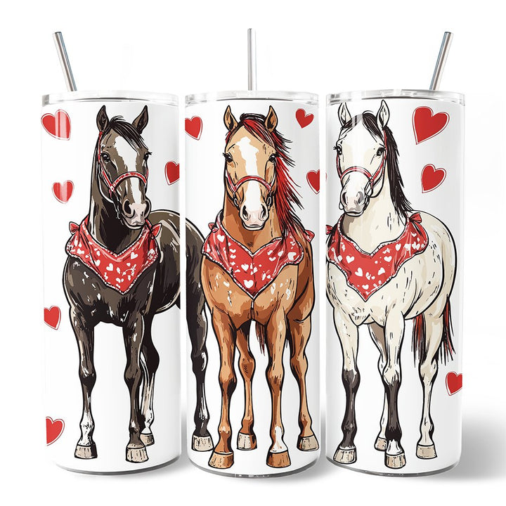 Valentine Horses Western Pattern 20oz Personalized Tumbler With Lid and Stainless Steel Straw, Cute Country Travel Mug Gift Tumbler OrnamentallyYou Non-Customized 