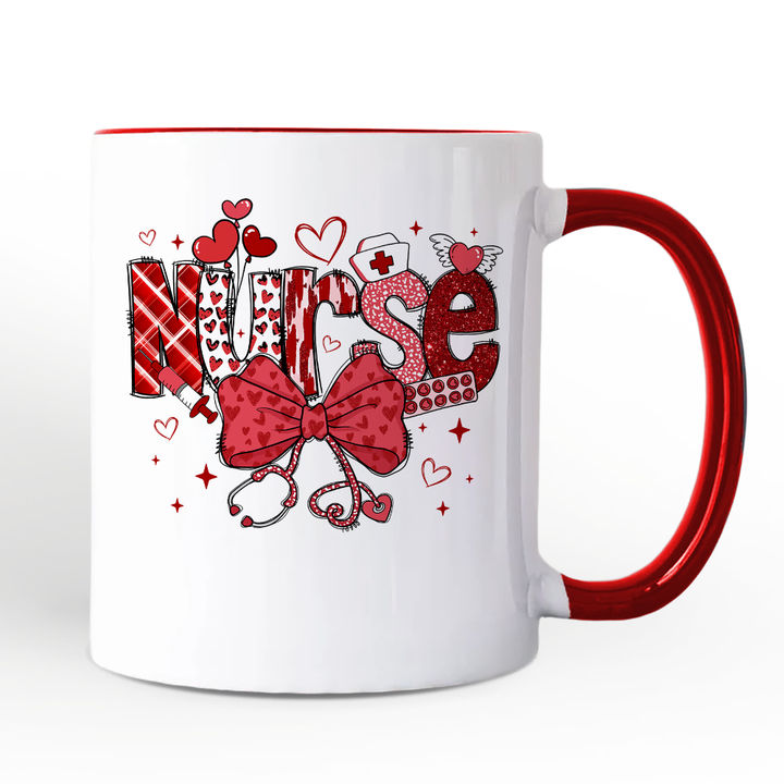 Valentine Nurse Coquette Bow Personalized Mug, Cupid Favorite Nurse Gift with Custom Name