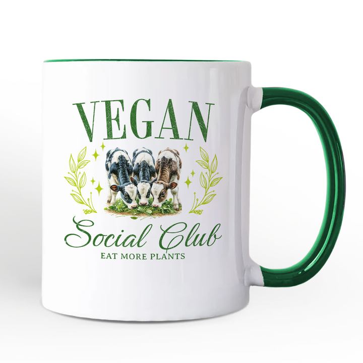 Vegan Social Club Personalized Mug, Cute Plant Based Vegetarian Animal Lover Gift with Custom Name