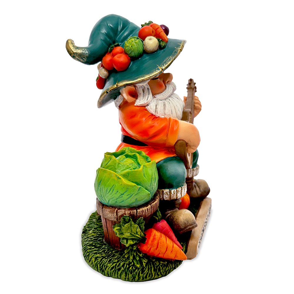 Veggie Farmer Gnome Figurine, 9" Ukulele Playing Vegetable Dwarf Garden Statue Resin Statues OrnamentallyYou 