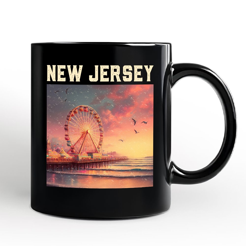 Vibrant The Wheel New Jersey State Personalized Mug, Atlantic City Shore Gift and East Coast Souvenir with Custom Name Personalized Ceramic Mug OrnamentallyYou Black Non-Custom 